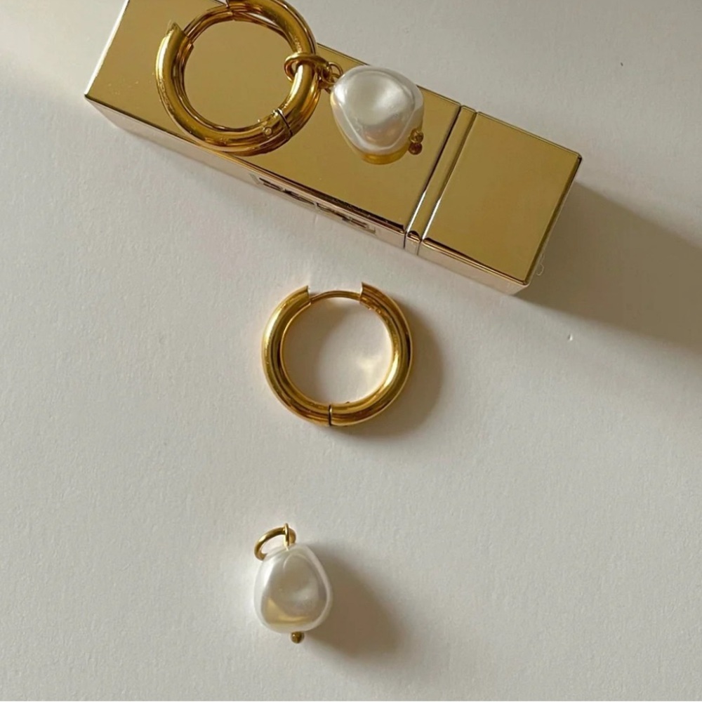 Gold Pearl Hoop Earrings